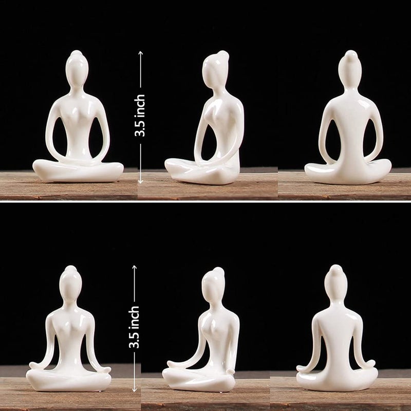 OwMell Lot of 4 Meditation Yoga Pose Statue Figurine Ceramic Yoga Figure Set Decor - White - Image 5